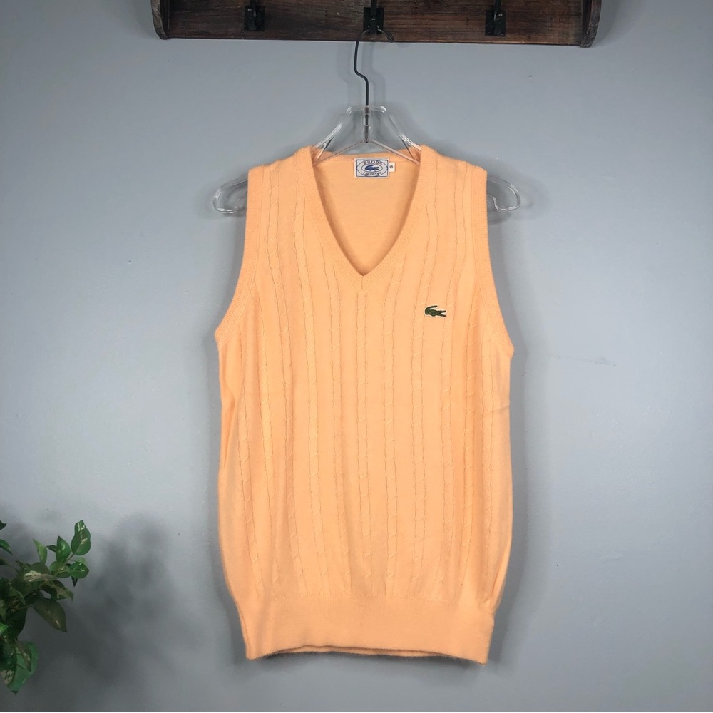 Lacoste Peach Cable Knit V-Neck Sweater Vest